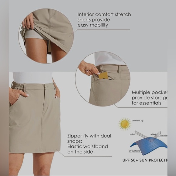 Willit Women's Skorts Golf Casual Skort Skirts UPF 50+Quick Outdoor Hiking Khaki - Picture 7 of 11